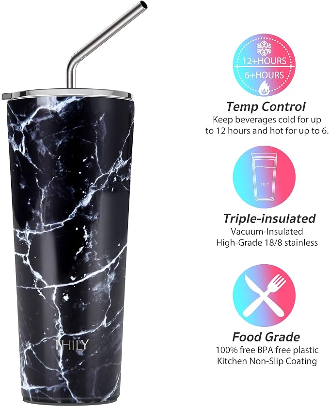 THILY Stainless Steel Vacuum Insulated Tumbler Travel Mug 26 oz Coffee Cup - Image 3