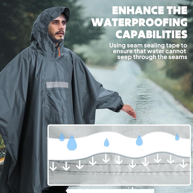 ANYOO Hooded Rain Poncho for Adults Waterproof Lightweight Rain Coat for Men - Image 6