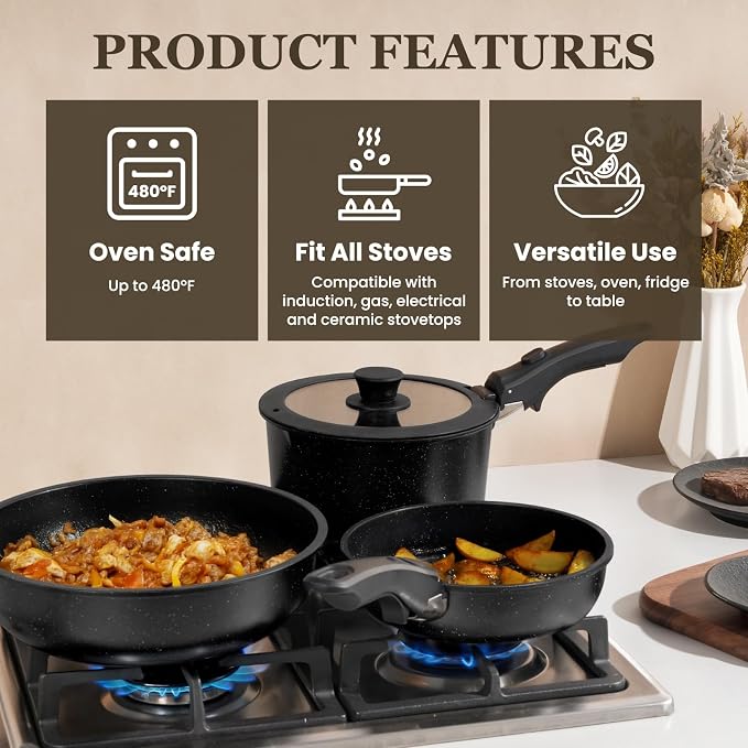 KIKCOIN 20 Pcs Pots and Pans Set Non Stick, Detachable Handle Cookware Sets - Image 4