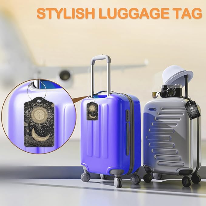 Vintage Boho Sun and Moon 3 PCS Luggage Tags, Leather Suitcase Tags - Image 5