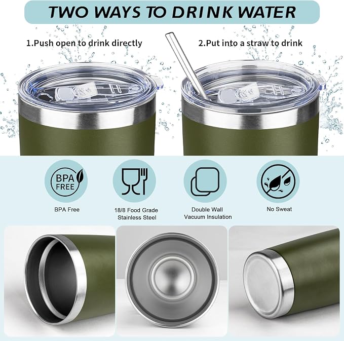 20oz Tumbler with Straw and Brush, Stainless Steel Vacuum Insulated tumbler - Image 3