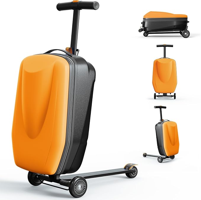 Scooter Hardshell Kids' Luggage, Foldable Carry on Kids Suitcase by DISHUP