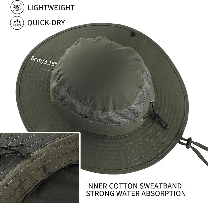 Home Prefer UPF50+ Mens Sun Hat Wide Brim Womens UV Protection Beach Bucket Hat - Image 3