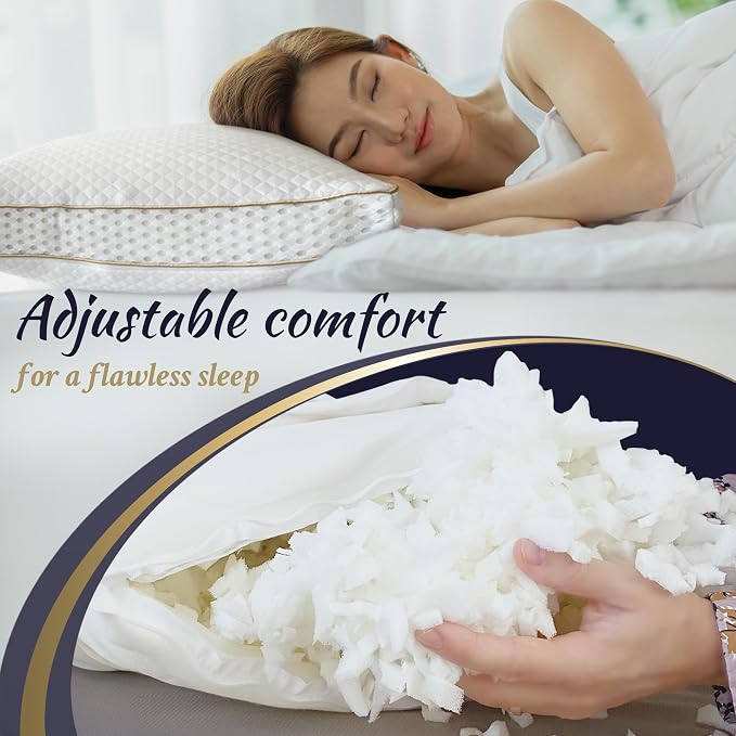 Royal Therapy 4-Pack Queen Memory Foam Pillow, Adjustable Shredded Odor-Free - Image 6