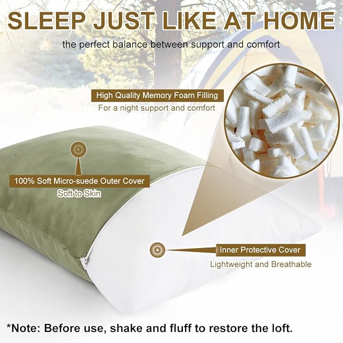 Ivellow Memory Foam Travel Pillow Compressible Camping Pillow - Image 3