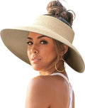 FURTALK Sun Hats for Women Wide Brim Beach Hat Straw Visor Ponytail Summer UV by FURTALK