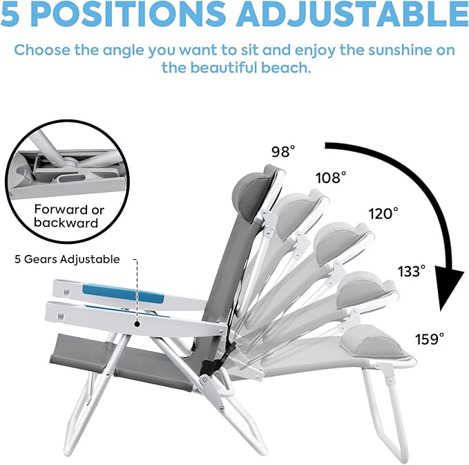ICECO Backpacking Beach Chairs for Adults, 5 Positions Reclining Chair - Image 4