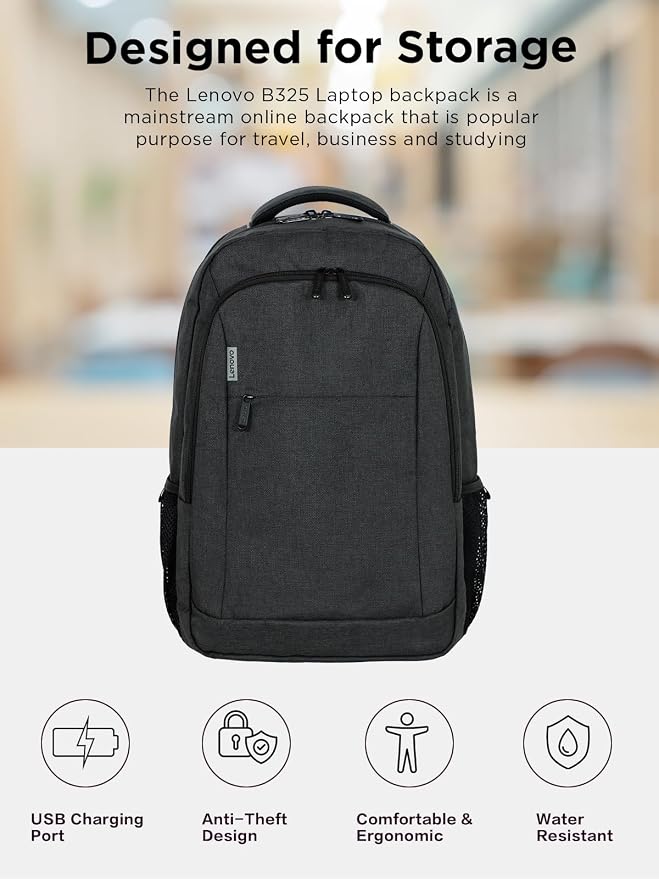 Lenovo B325 Laptop Backpack, Anti-Theft Travel Backpack, External USB Port - Image 5