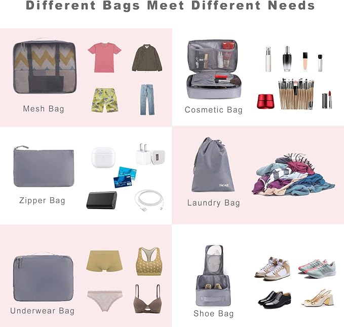 BAGAIL 8 Set Packing Cubes Luggage Packing Organizers - Image 5