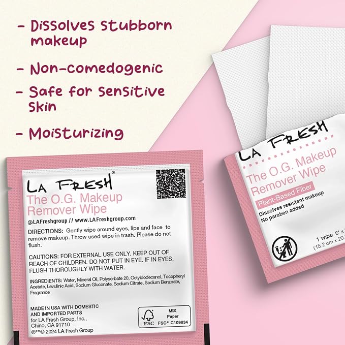 La Fresh Makeup Removal Facial Cleansing Wipes, Waterproof, Skin Care Travel - Image 3