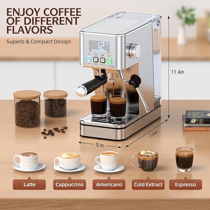 Espresso Machine 20 Bar, Stainless Compact Espresso Maker - Image 3