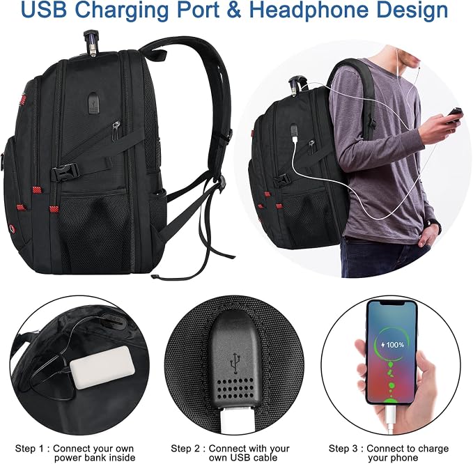 Z-MGKISS Extra Large Travel Backpack, 52L TSA Backpack 17.3 Inch, Anti-Theft 17 - Image 3