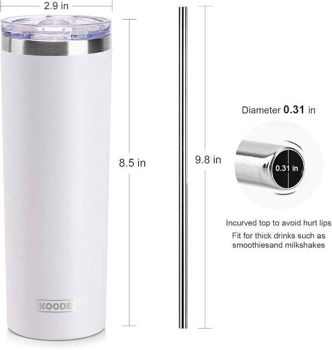 koodee 20 oz Skinny Tumblers Stainless Steel Insulated Tumbler - Image 5