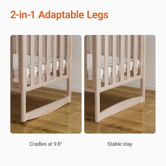 EvoNook 6-in-1 Convertible Mini Crib, 100% New Zealand Wood, 4 Adjustable - Image 7