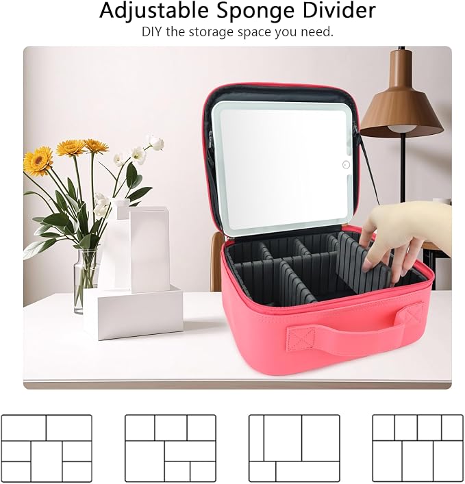 Travel Makeup Bag with LED Mirror Travel Makeup Organizer with 3 Lighted - Image 4