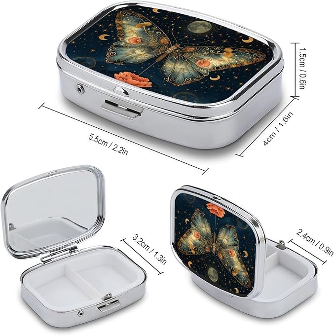 Metal 2 Compartment Pill Organizer Travel Friendly Portable Compact Pill Box - Image 2