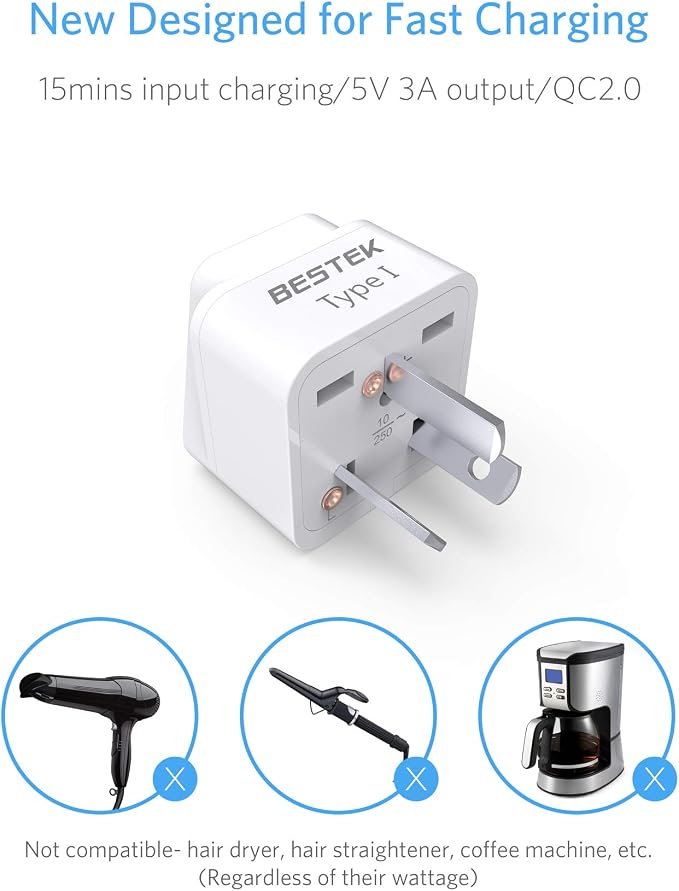 BESTEK Australia New Zealand Travel Plug Adapter, Grounded Universal Type I - Image 6