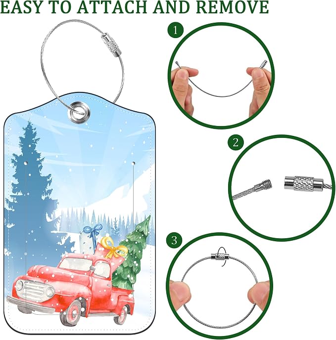 2 PCS Leather Luggage Tags for Suitcase Red Pickup Christmas Tree and Gifts - Image 4