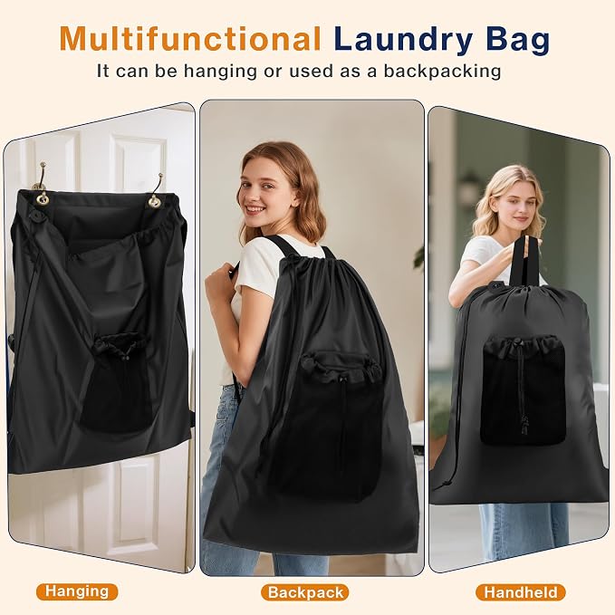 2-Pack Backpack Laundry Bags, Heavy Duty Laundry Bag Backpacks - Image 6