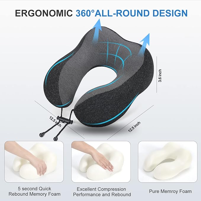 Travel Pillow, Best Memory Foam Neck Pillow Head Support Soft Pillow - Image 6