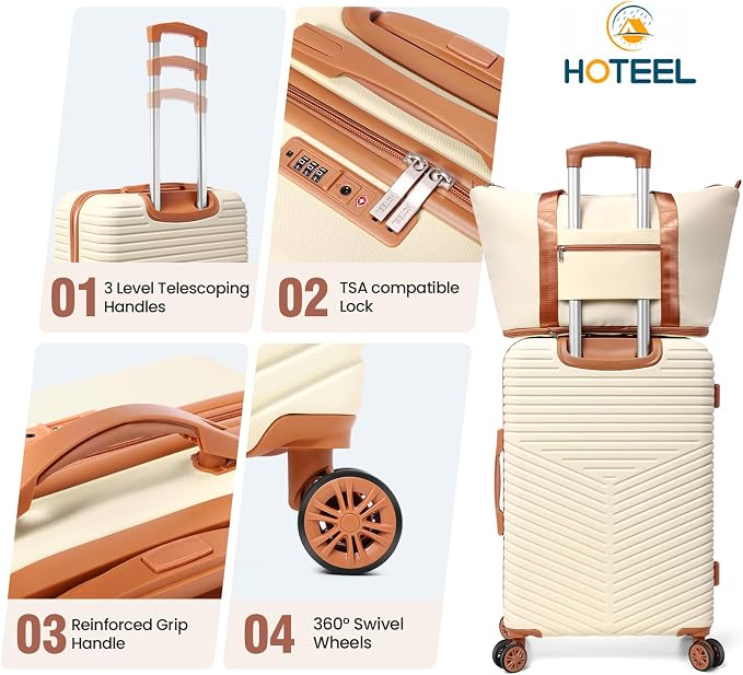 Hoteel 4 Piece Luggage Set Carry on ABS+PC Hard Shell Suitcase - Image 4