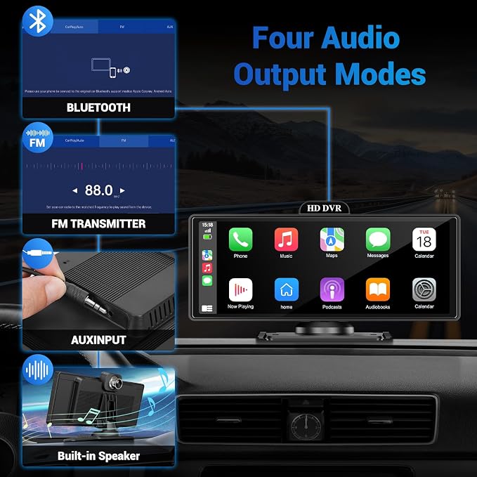 Wireless Apple Carplay Screen for Car 4K Dash Cam, 10.26" HD Touchscreen - Image 4