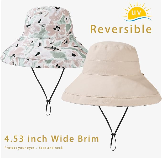 vidsel Womens Sun Hats Wide Brim Reversible Bucket Cotton Hat Packable Summer - Image 6