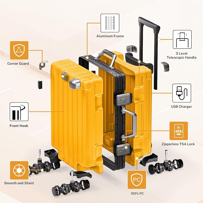 Krute Checked Aluminum Frame Suitcase 24 Inch Zipperless Luggages Hardside PC - Image 4