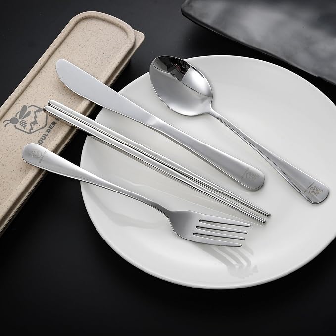 Boulder Bee Travel Utensils Set | Reusable Camping Cutlery Set | Stainless - Image 3