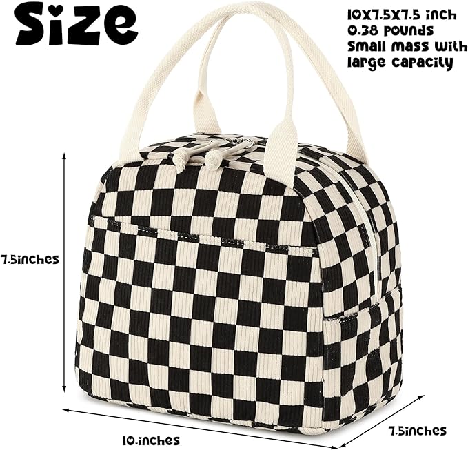 Bluboon Lunch Bag for Women Men Cute Corduroy Lunch Tote Bags Reusable - Image 3