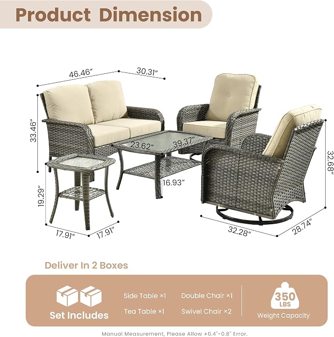 HOOOWOOO Patio Furniture Set, 5 Pieces Outdoor Conversation Set, All Weather - Image 7