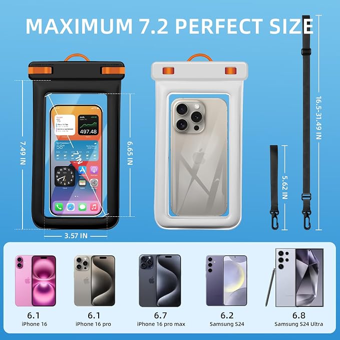 IPX8 Floating Waterproof Phone Case 2-Pack, 7.2 Inch Waterproof Phone Pouch - Image 5