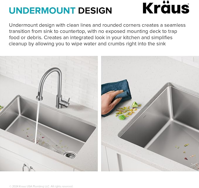 KRAUS Fairlane 15-inch Undermount Single Bowl 18-Gauge Stainless Steel Kitchen - Image 7