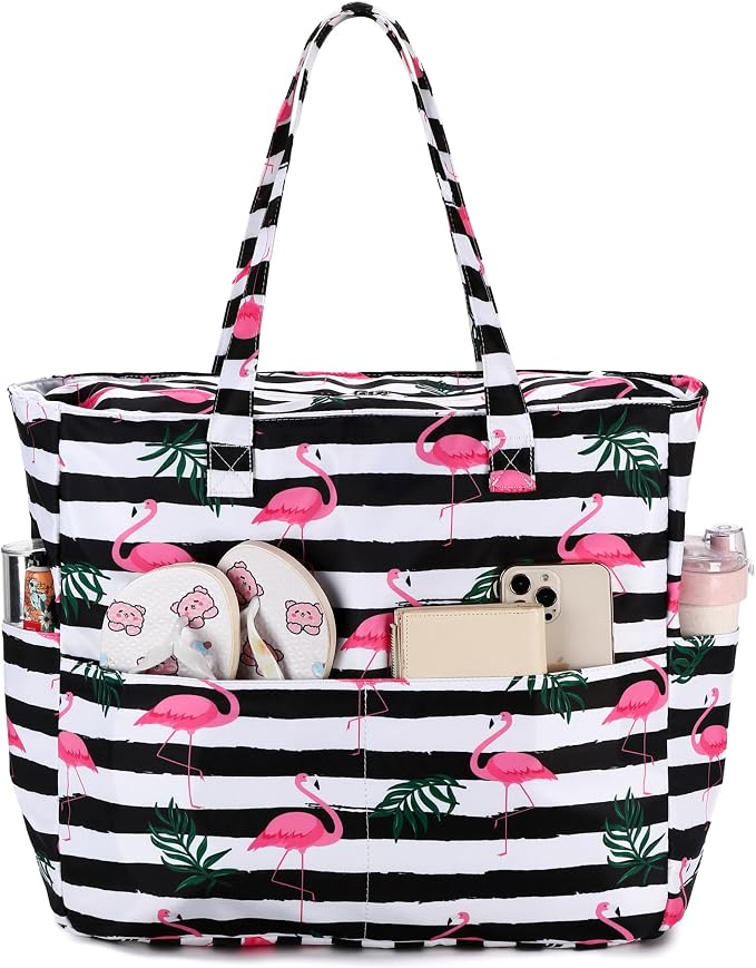 LEDAOU Large Beach Tote Bag Women Waterproof Sandproof Zipper Beach Tote Bag by LEDAOU