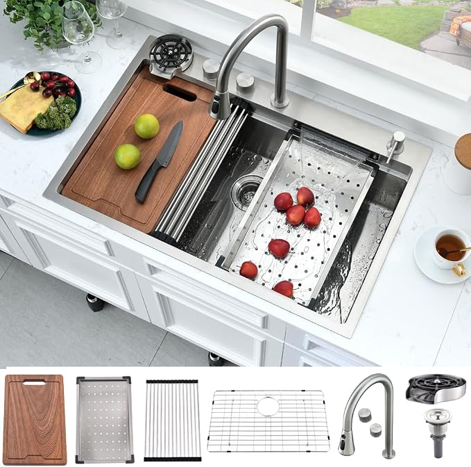 33 Inch Waterfall Drop In Kitchen Sink by Bokaiya