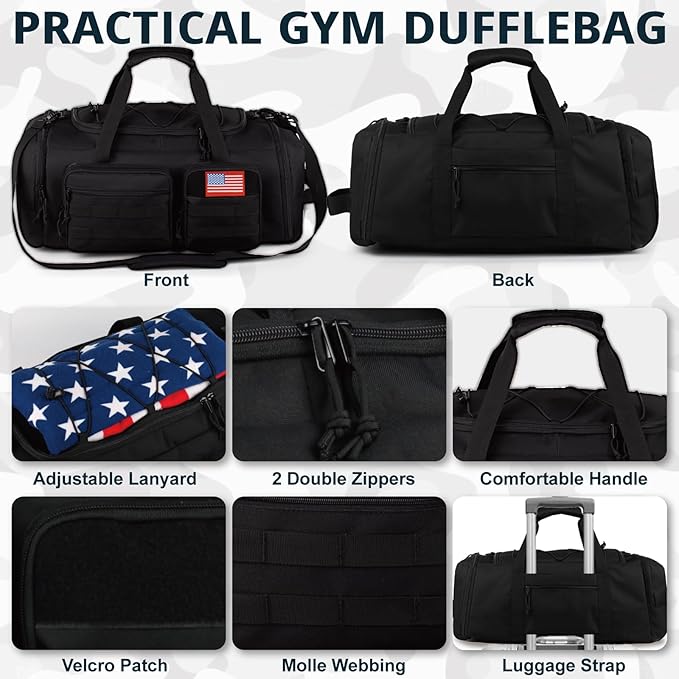 Tactical Gym Bag for Men，70L Large 3 in 1 Sports Duffle Bag - Image 6