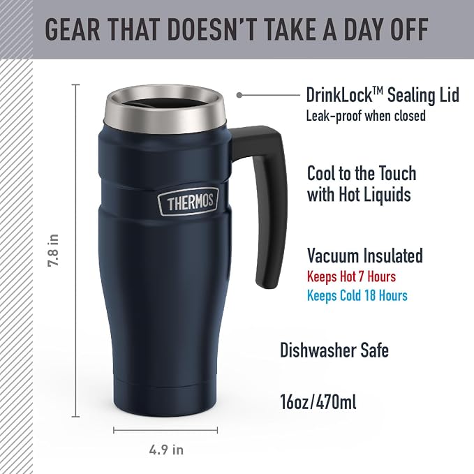 THERMOS Stainless King Vacuum-Insulated Travel Mug, 16 Ounce, Midnight Blue - Image 2