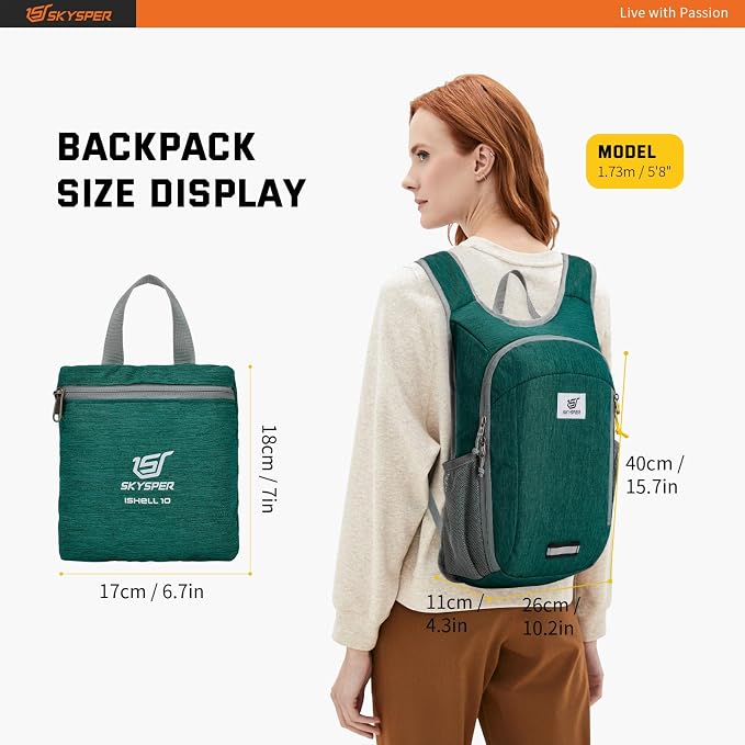 SKYSPER Small Daypack 10L Hiking Backpack Packable Lightweight Travel Day Pack - Image 6