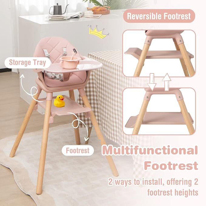 BABY JOY Baby High Chair, 6 in 1 Convertible Wooden High Chair - Image 4