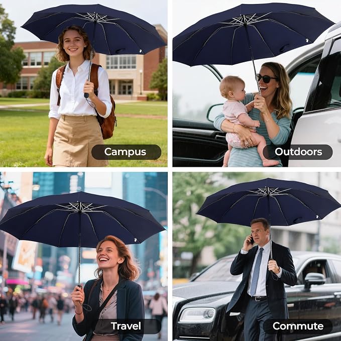 Compact Inverted Travel Umbrella, Automatic Open Close, 9-Rib 46 Inch Windproof - Image 8