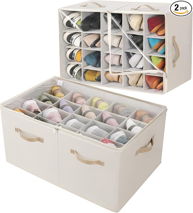 Shoe Organizer for Closet 2 Pack, Foldable Shoe Box by TOPIAHOME