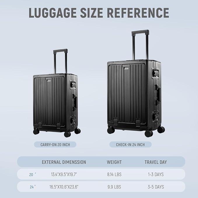 UrbanExplorer 24 Inch Check-In Aluminum Frame Luggage, ABS+PC Hard Shell - Image 2