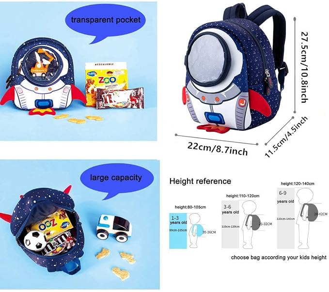JiePai Toddler Rocket Backpack Leash Anti-lost Waterproof 3D Cartoon Kids - Image 5