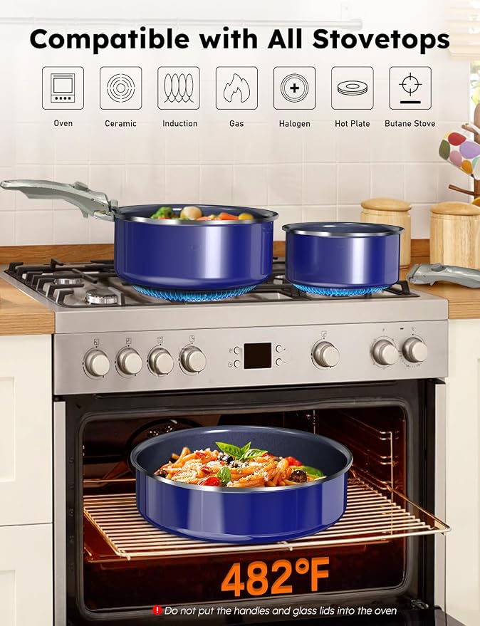 Pro DUXANO 12PC Nonstick Pots and Pans Set&Hybrid 3-Ply Stainless Steel Skillet - Image 9
