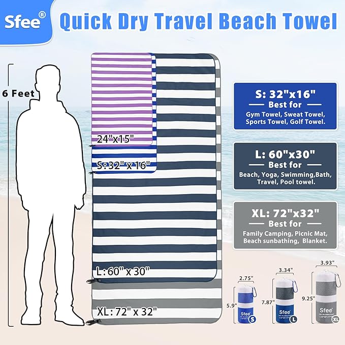 Sfee 2 in 1 Microfiber Oversized Beach Towel, Quick Dry Towel Travel Towel - Image 4