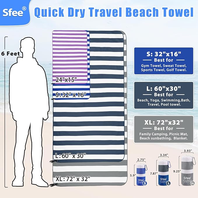 Sfee 2 in 1 Microfiber Beach Towel, Quick Dry Towel Camping Travel Towel Super - Image 7