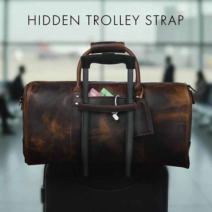 ELIZO Leather Duffle Bag For Men Women REAL FULL GRAIN Travel Overnight - Image 5