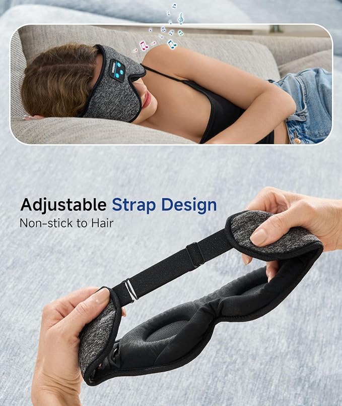Voerou Sleep Mask with Bluetooth Headphones, Zero Pressure Wireless Sleeping - Image 7