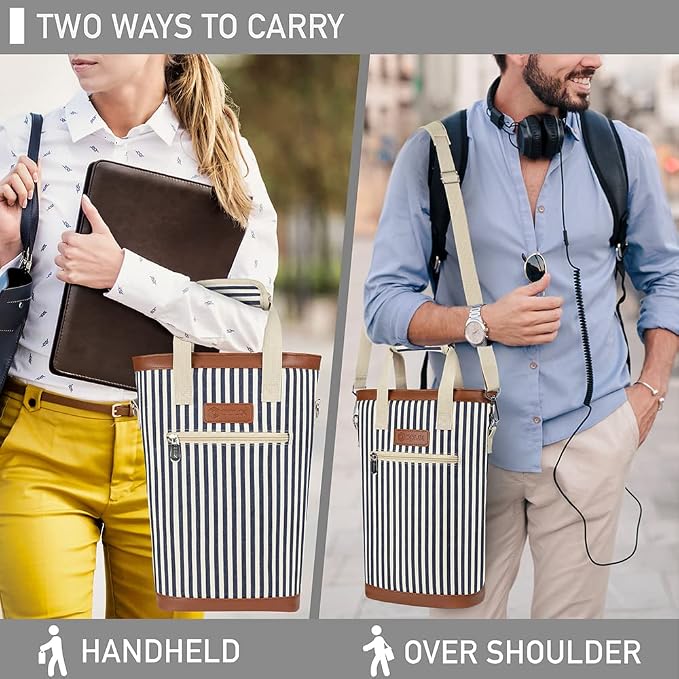 opux Two Bottle Wine Bag Carrier Tote, Insulated Leakproof 2 Bottle Wine Cooler - Image 7
