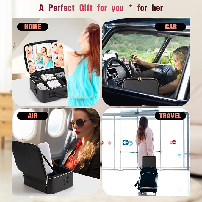 Mid-Size Makeup Bag with LED 1X5X10X20X30X Magnifying Mirror and Travel Makeup - Image 7